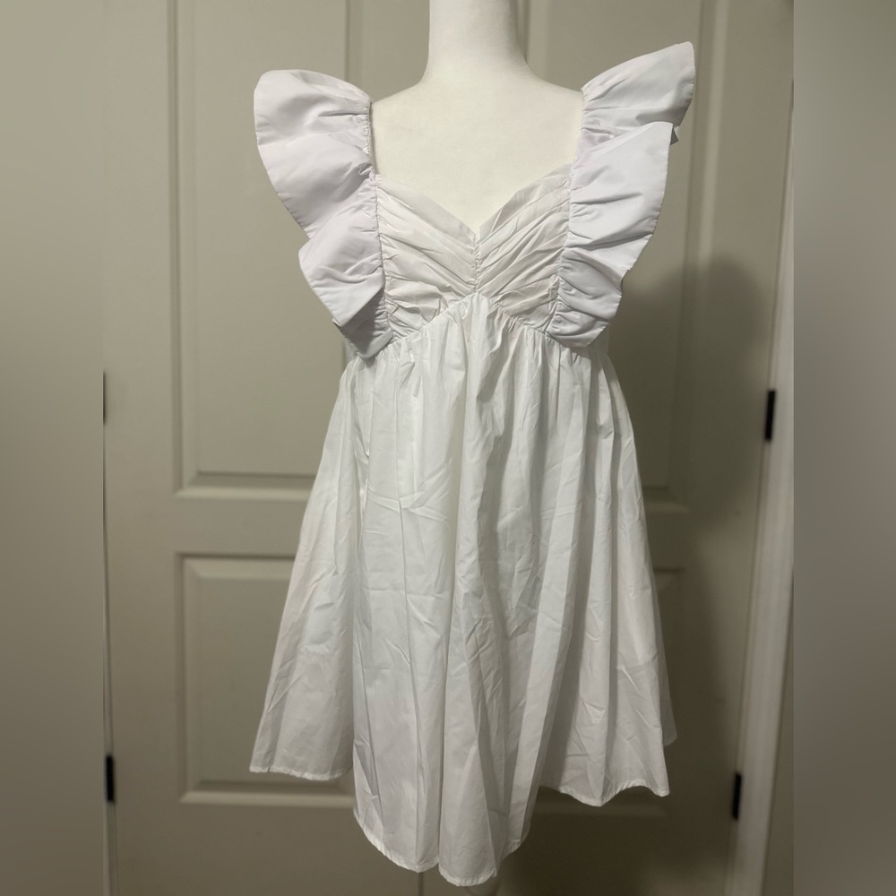 Entro White Ruffle Midi Dress